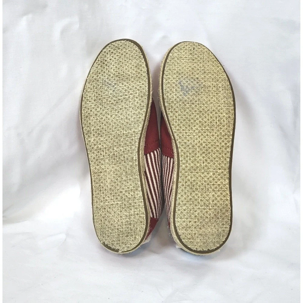 Toms Womens Red White‎ Stripe Slip On Espadrilles Canvas Nautical Shoes 9 Casual